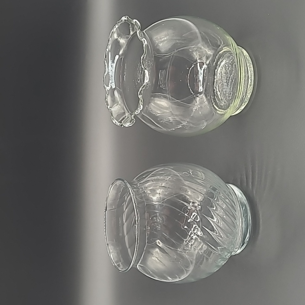 Vintage Indiana Clear Glass Ruffle Top & Ribbed Swirl Clear Glass Rose Bowl Vase